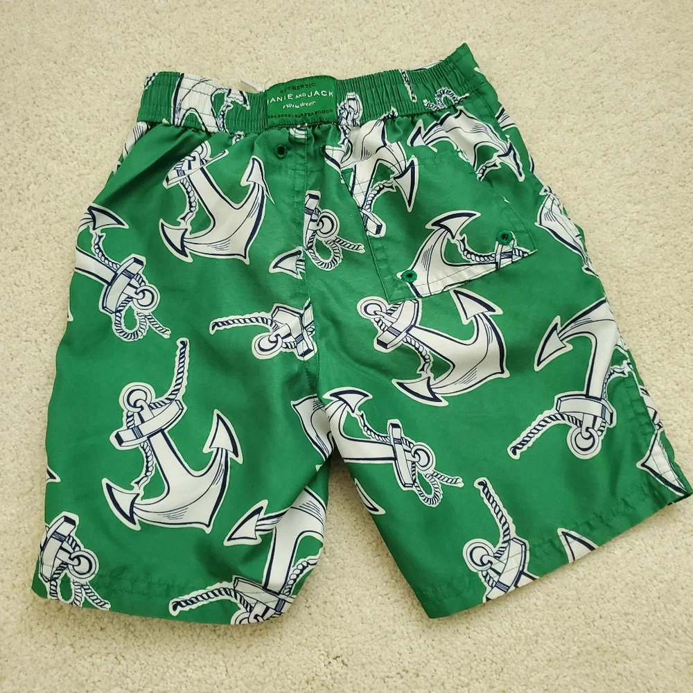 Janie and Jack Boys Swim Trunks Green Anchor Print sz18-24m